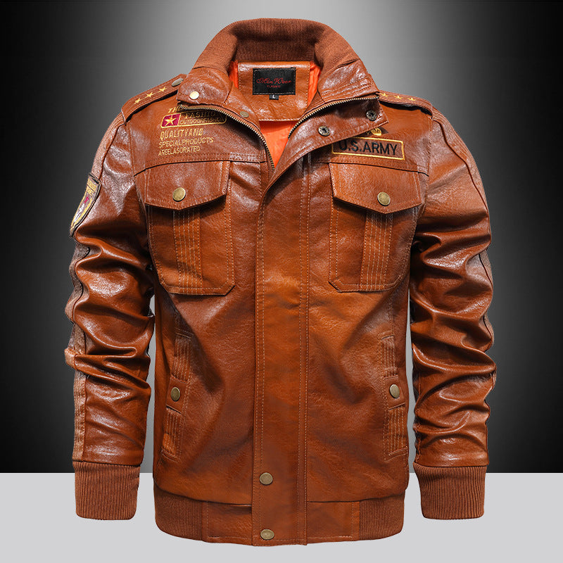 PU Leather Stand Collar Jacket