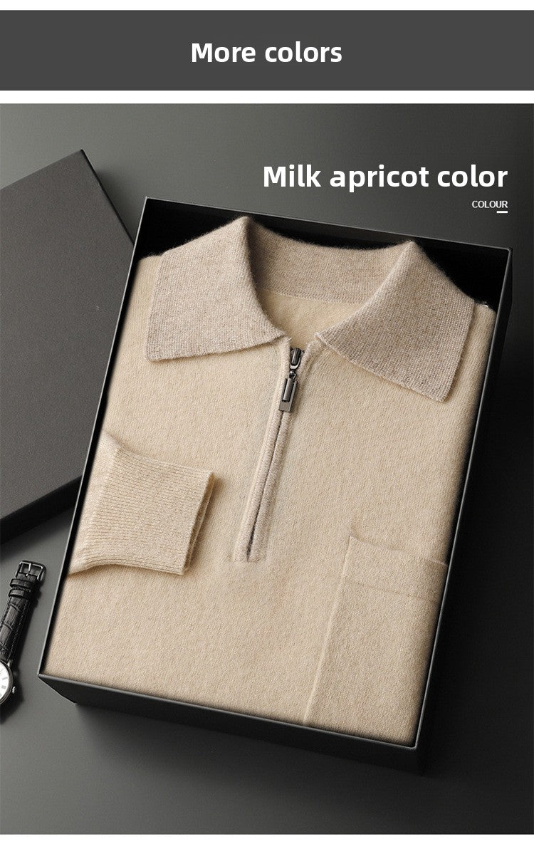 Men's Cashmere Knit Sweater Lapel Collar Long Sleeve
