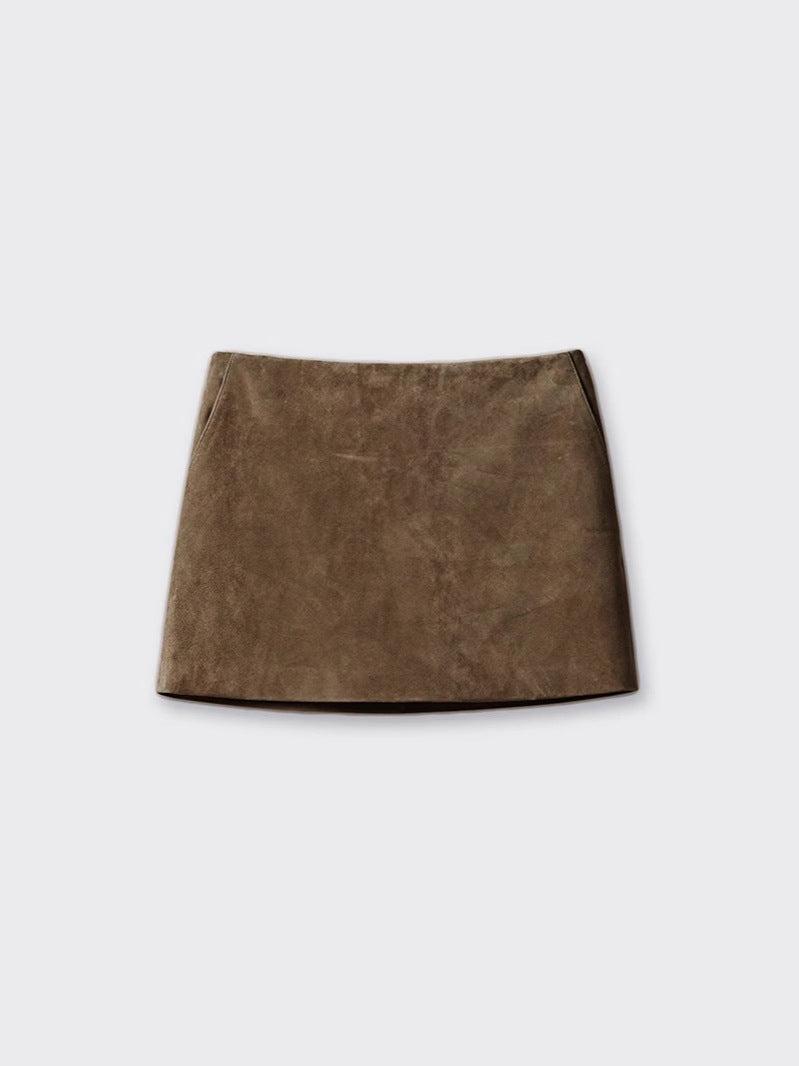 Genuine Leather Distressed Velvet Hip Skirt