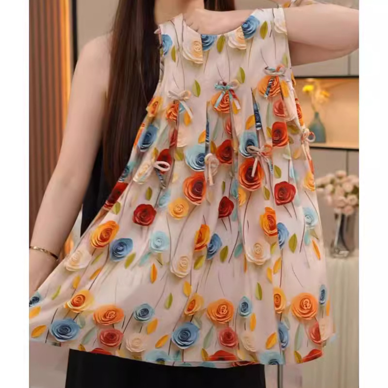 Girls' Floral Bow Sleeveless Princess Dress