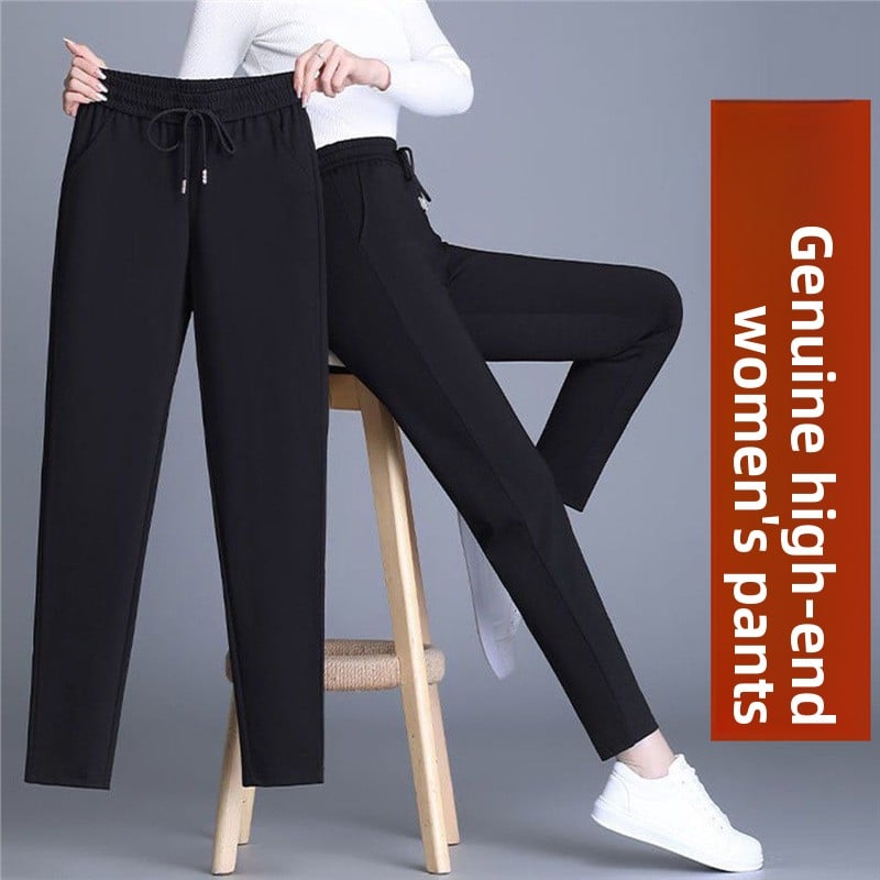 Women's High-Waisted Cotton Straight Casual Pants ? Summer Thin Elastic Trousers