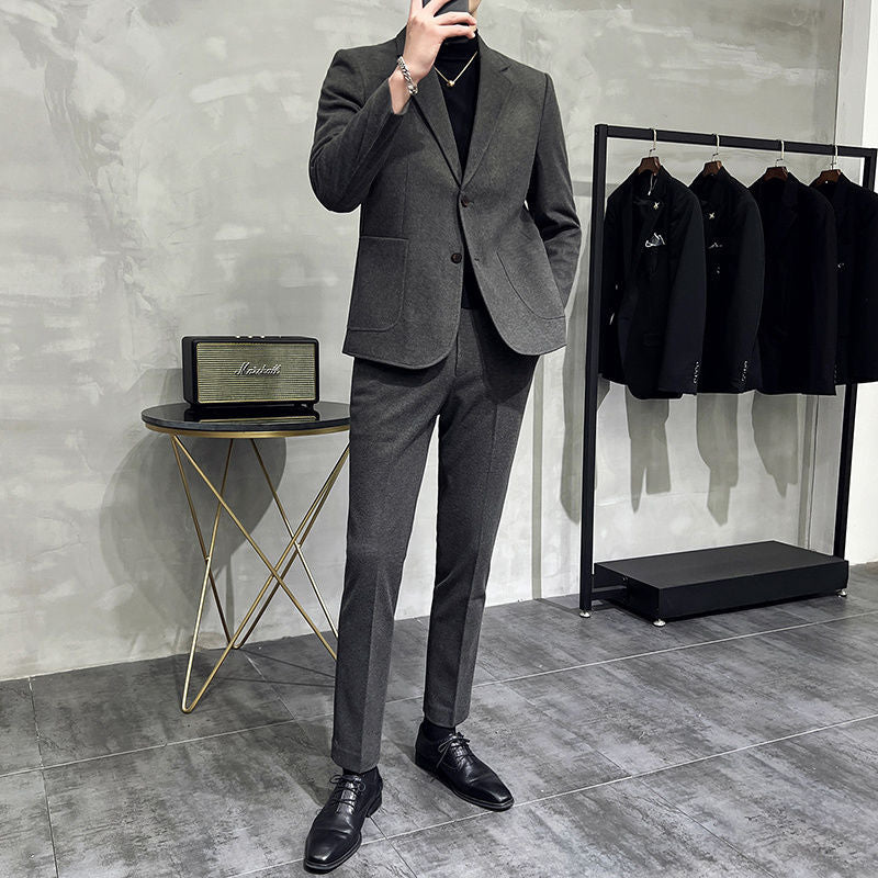 Men's Slim Fit Wool Blend Suit Two-Piece Set