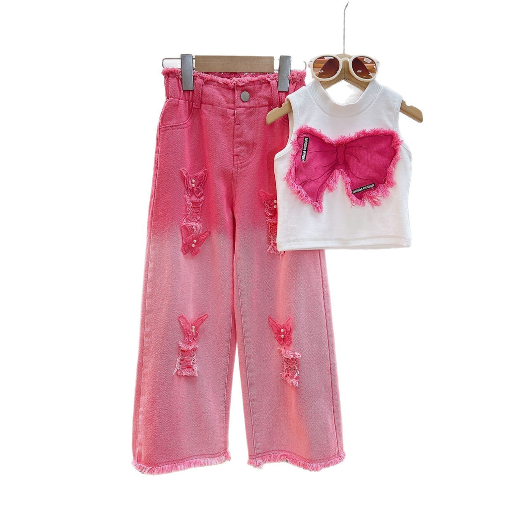 Sleeveless Ripped Jeans - Girls two-piece set