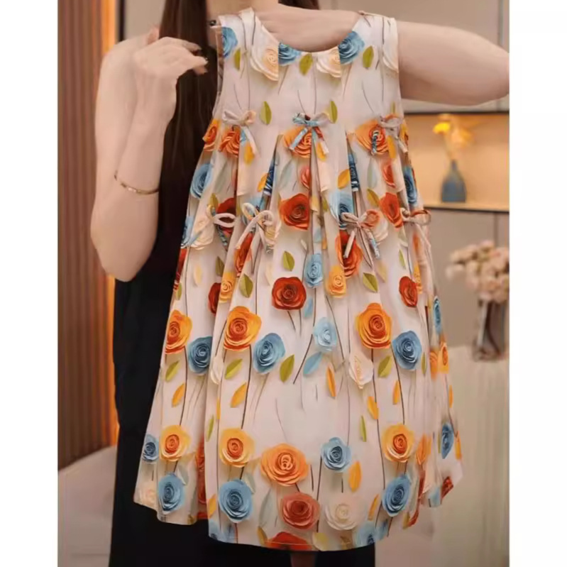 Girls' Floral Bow Sleeveless Princess Dress