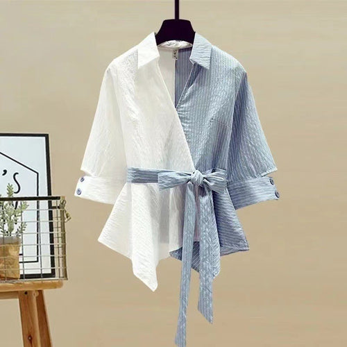 Women's Color-Block Shirt and Jeans Two-Piece Set