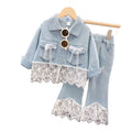 Girls' Denim Lace Jacket and Jeans Set