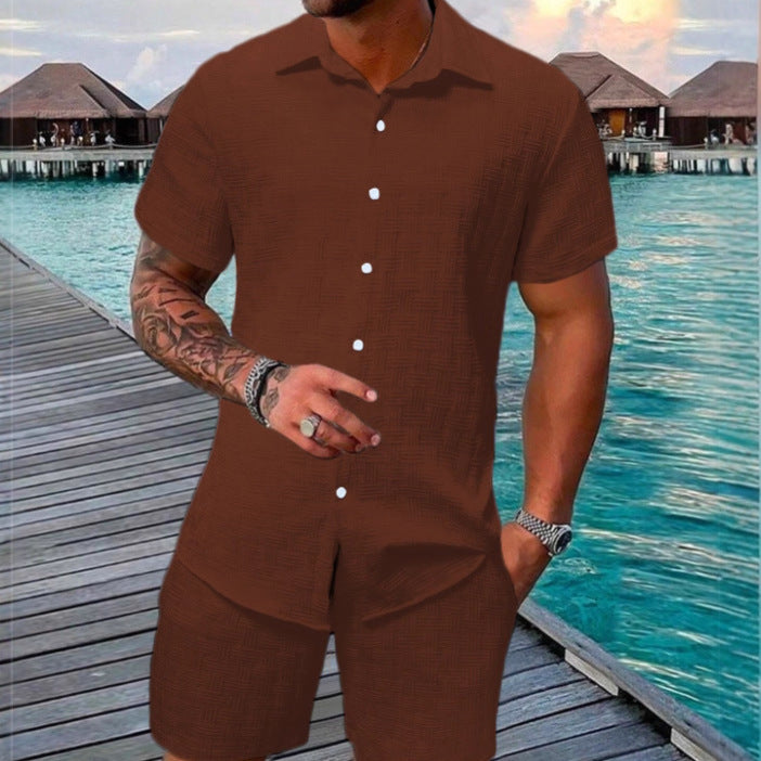 Men's vacation casual shirt and shorts set