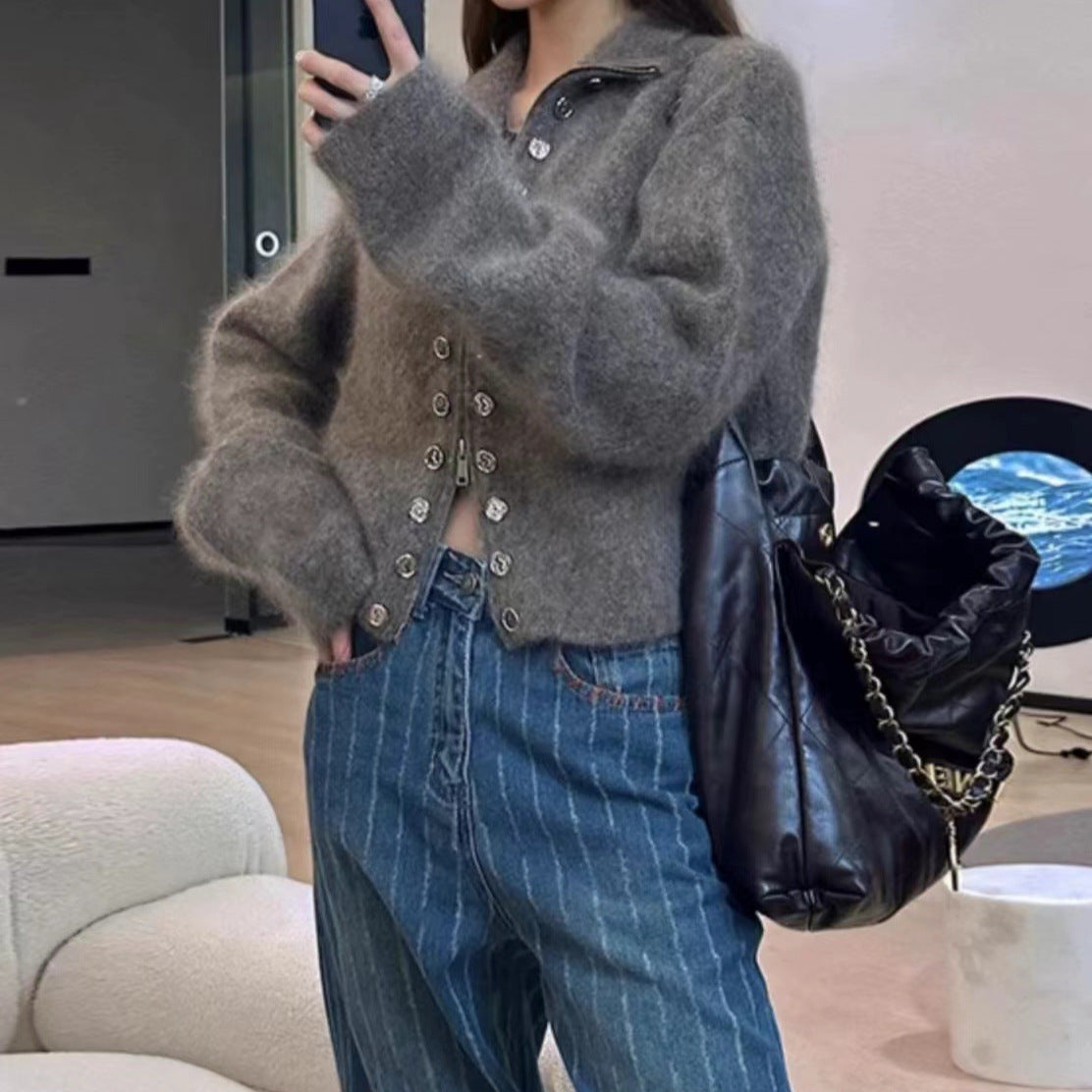 Women's Lazy Style Double-Breasted Knitted Cardigan