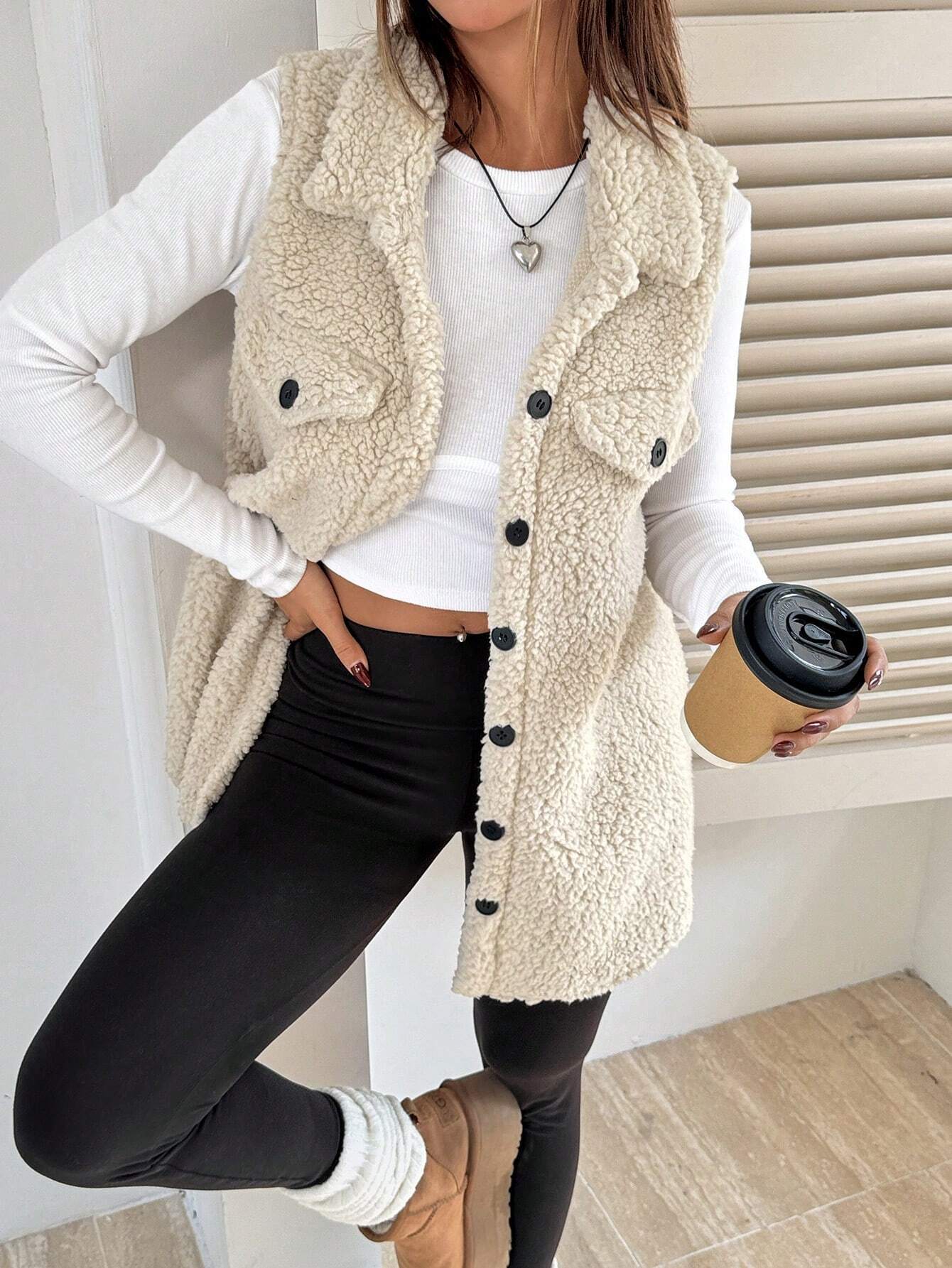 Women's Faux Lamb Wool Lapel Vest