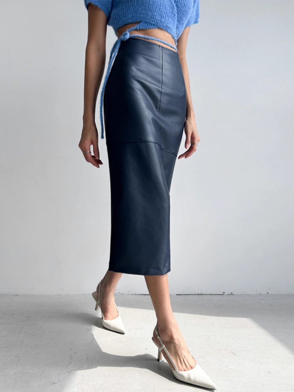 Women's High Waist PU Leather Pencil Skirt