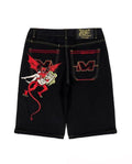 Embroidered Denim Shorts