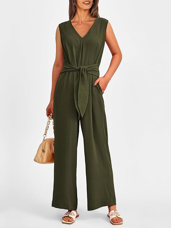 V-neck wide-leg jumpsuit
