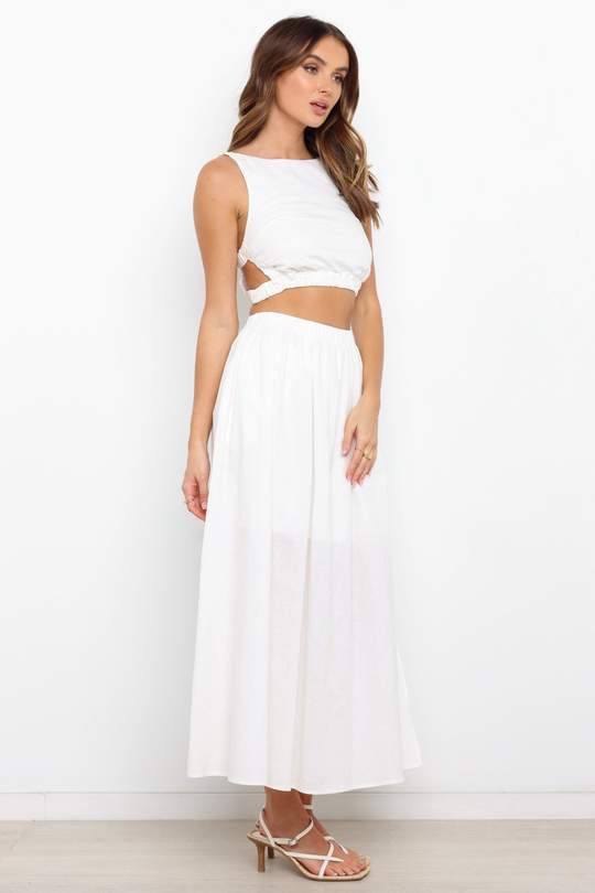 Solid color slim-fit pleated midi skirt