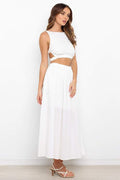 Solid color slim-fit pleated midi skirt