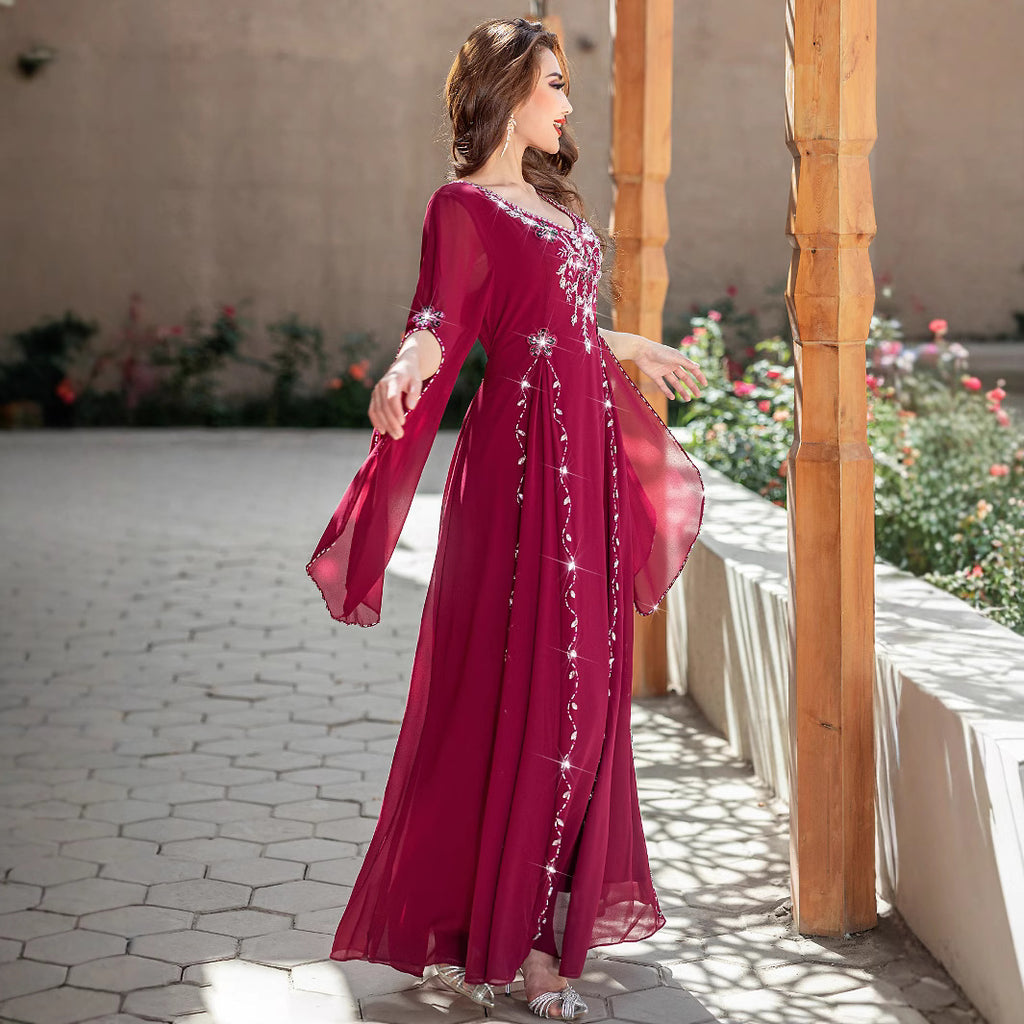 Long robe with hand-stitched sequins
