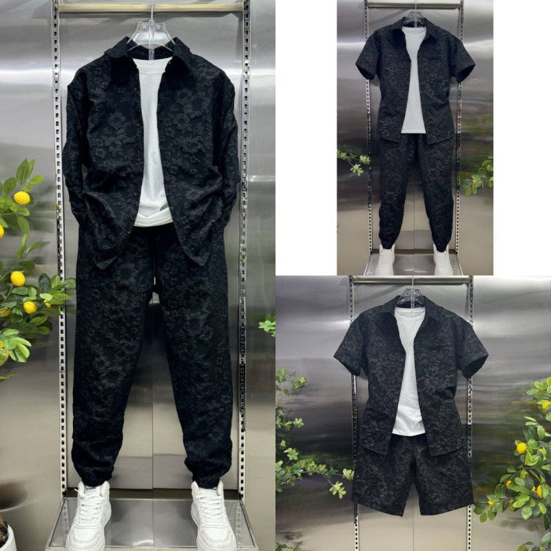 Two-piece embossed short pants for men