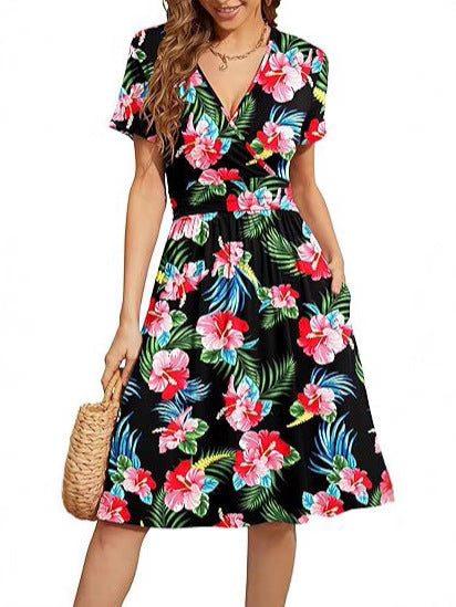 V-Neck Floral Party Dress