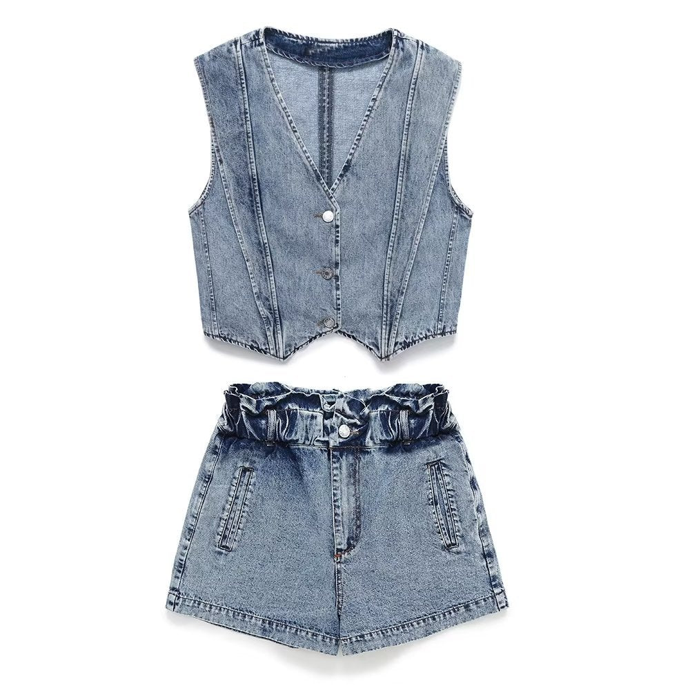 Denim vest shorts set