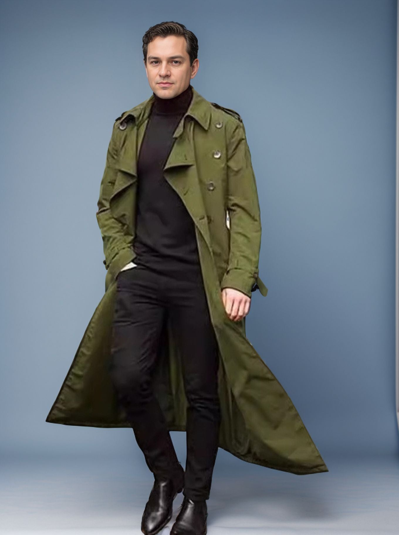 Extra Long Windbreaker Fashion Casual Men's Jacket