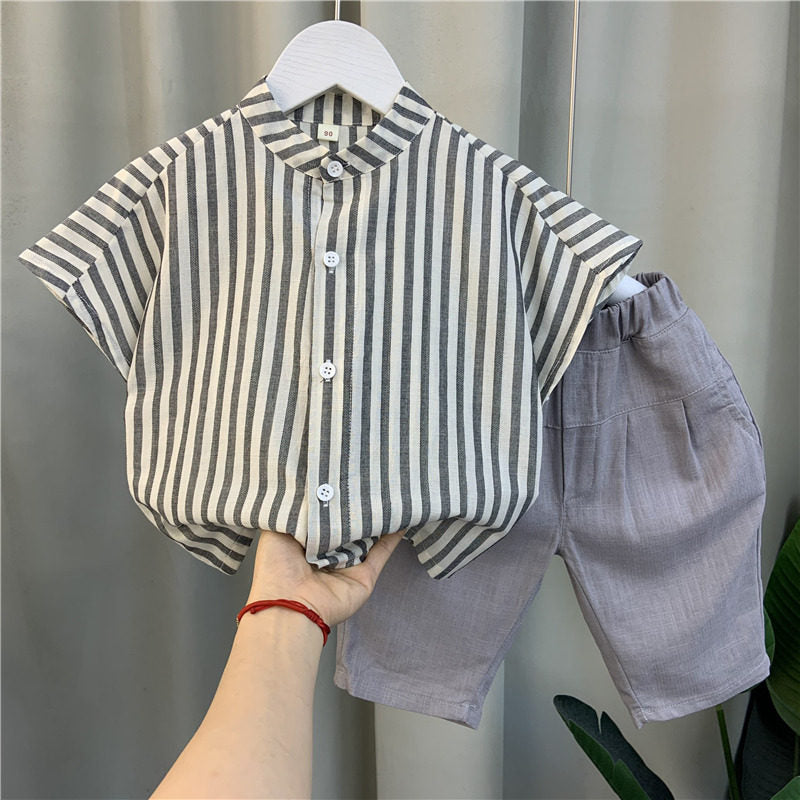 Boys' Summer Cotton Linen Shirt Set