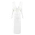 Pure White French Retro Long Skirt Deep V Dress Slimming Look Long Sleeve