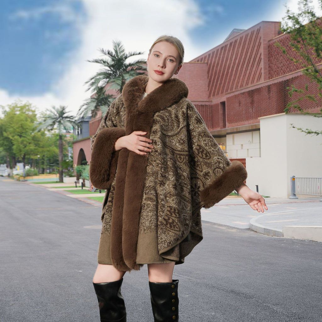 Knitted Printed Women's Cape Coat