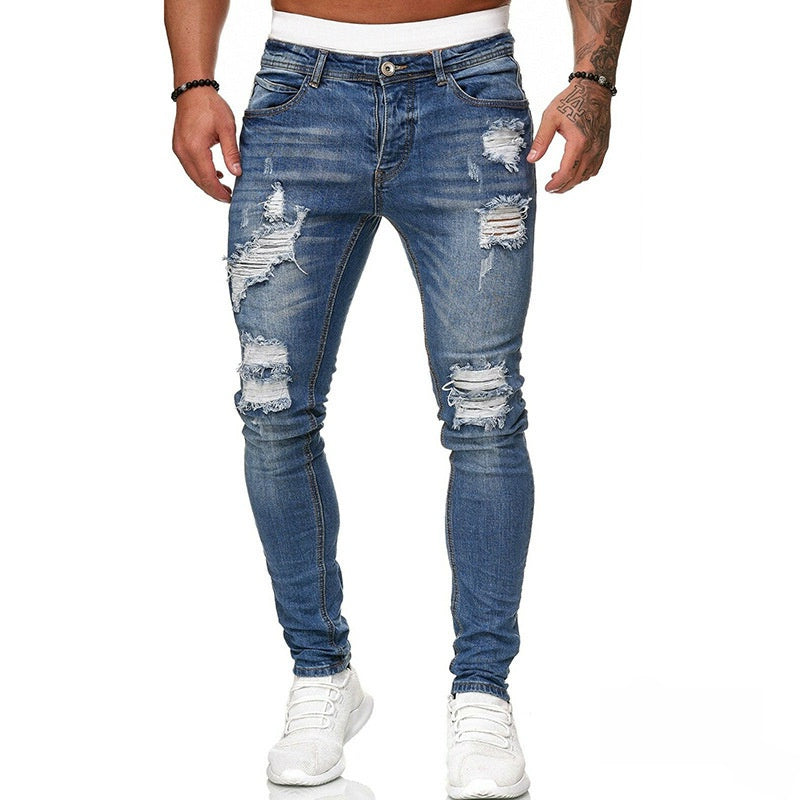Hole-in-the-side denim ankle jeans