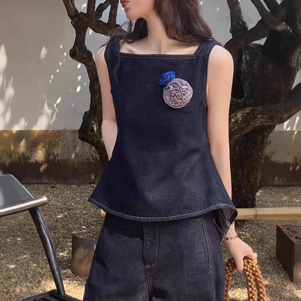 Denim suit vest and trousers