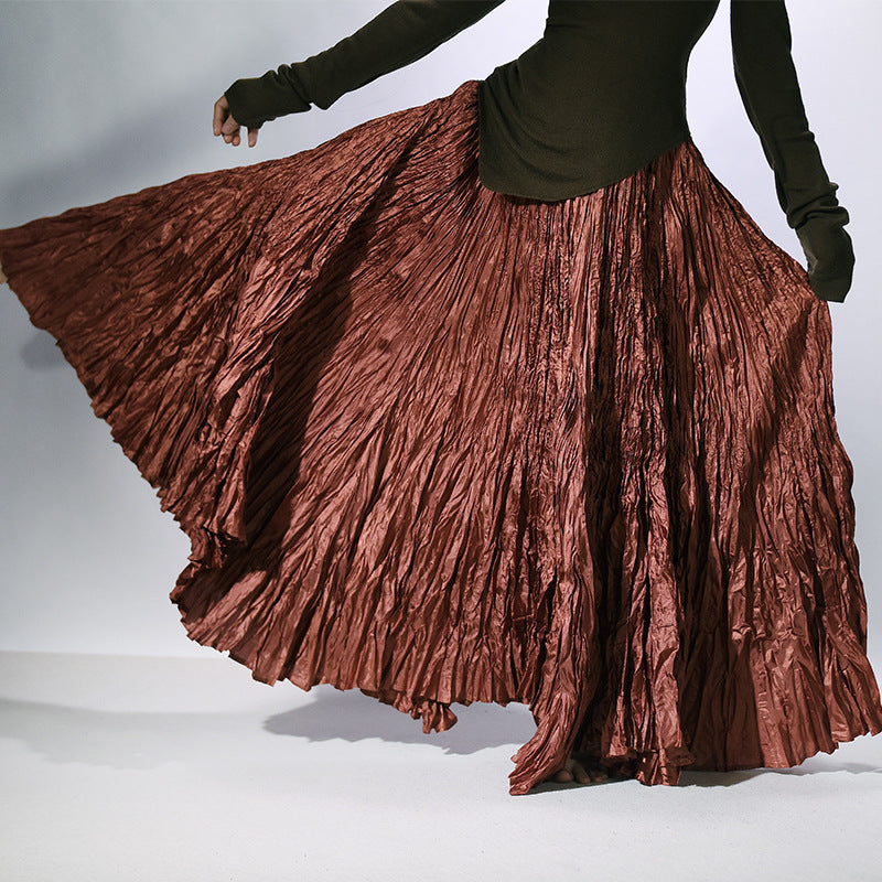 Textured Pleated Long Skirt for Women