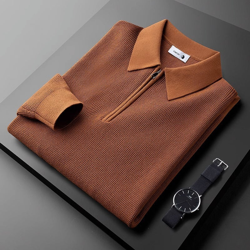 Men's Fleece Lined Waffle Knit Polo Shirt