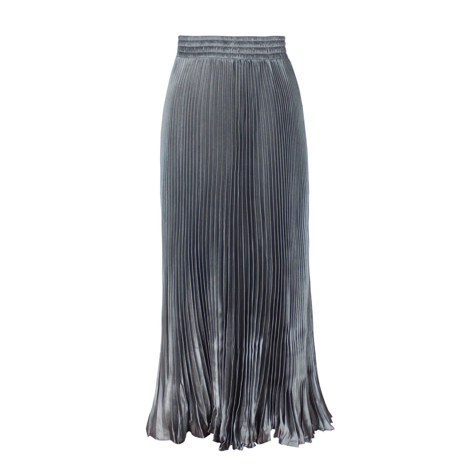 Satin Pleated Midi Skirt High Waist
