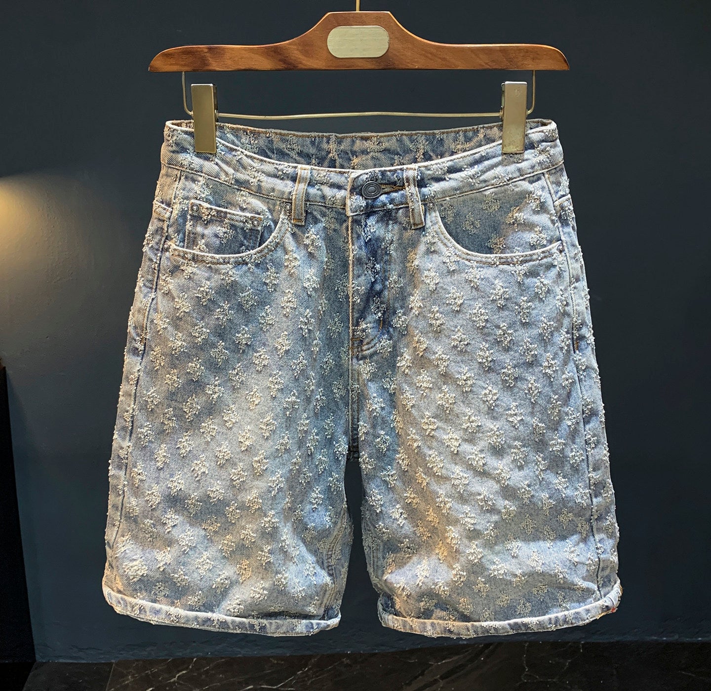 Loose Fit Washed Denim Shorts for Men