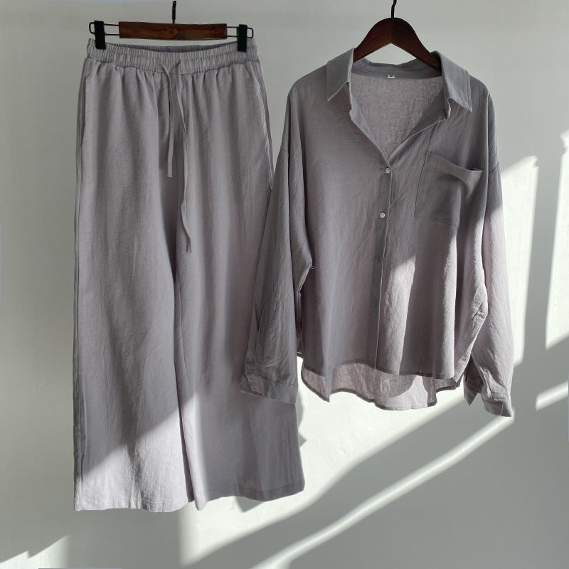 Women's Cotton Linen Shirt and Pants Set