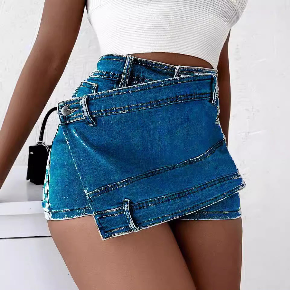 Women's High Waist A-line Denim Wide-leg Shorts