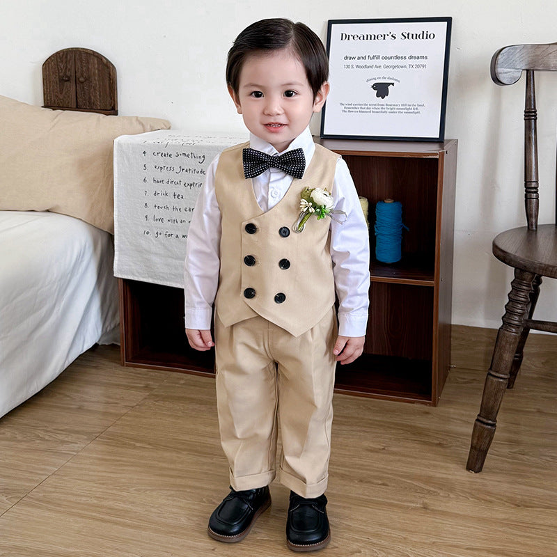 Boys' Formal Suit Set with Bow Tie and Corsage
