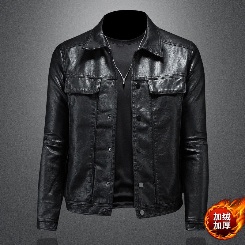 Men's PU Leather Jacket Slim Fit Casual Lapel Motorcycle Style