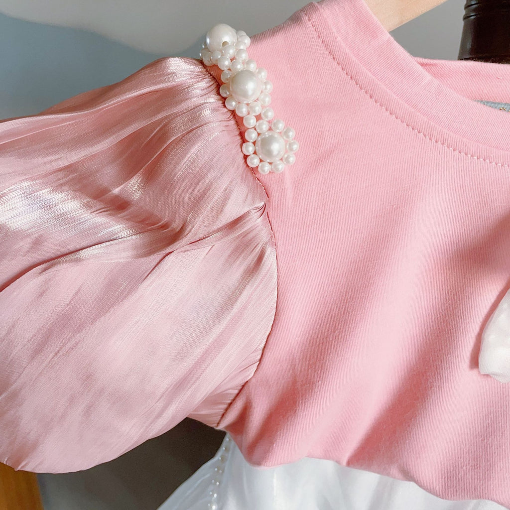 Girls Pearl Trimmed Short Sleeve Culotte Set