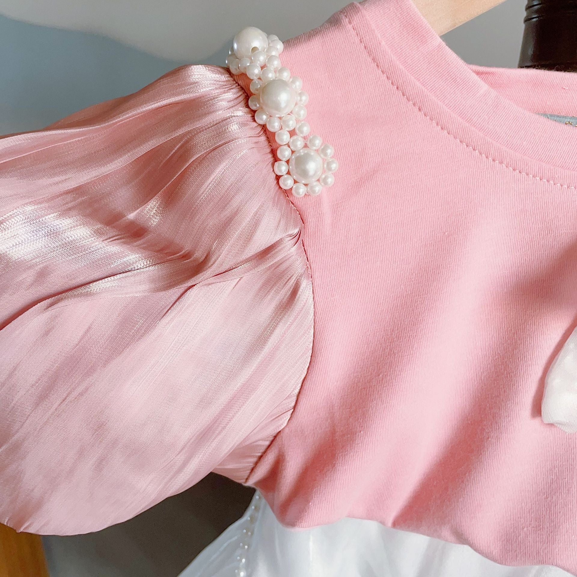 Girls Pearl Trimmed Short Sleeve Culotte Set