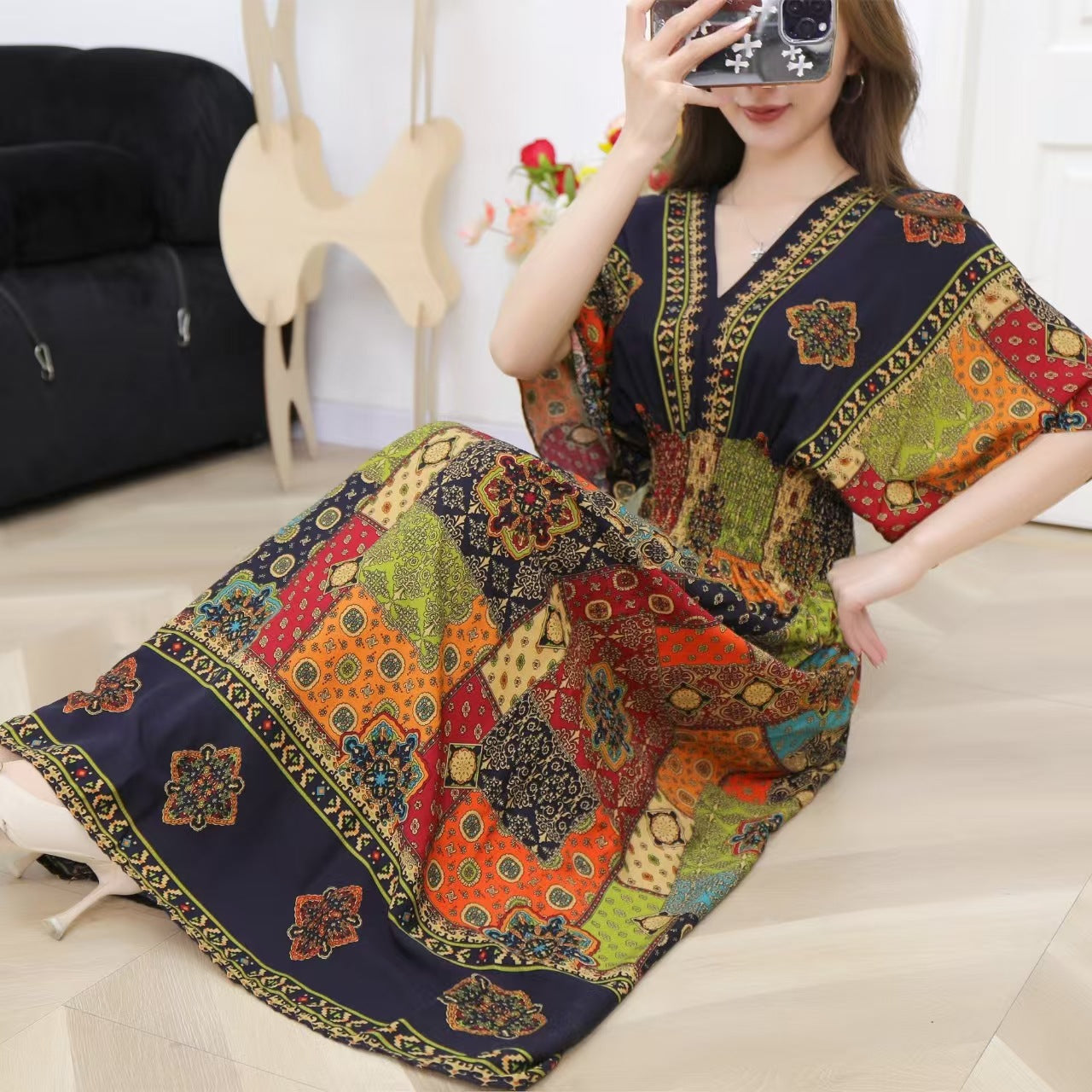 V-neck beach vacation dress