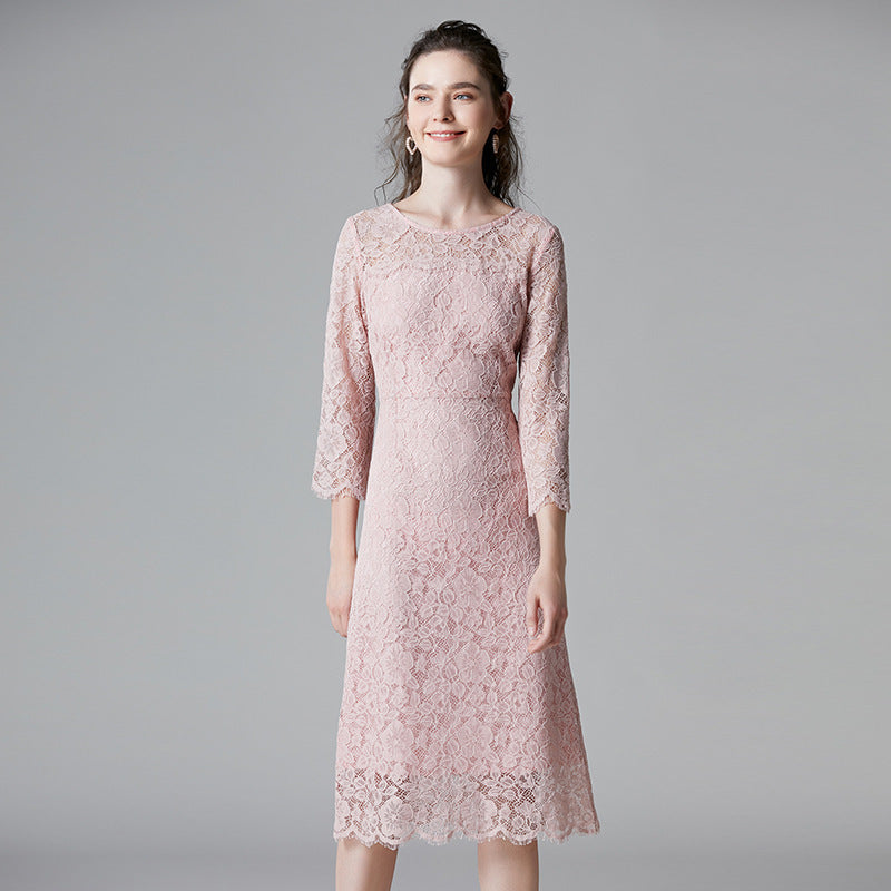 Pink Floral Lace A-line Dress