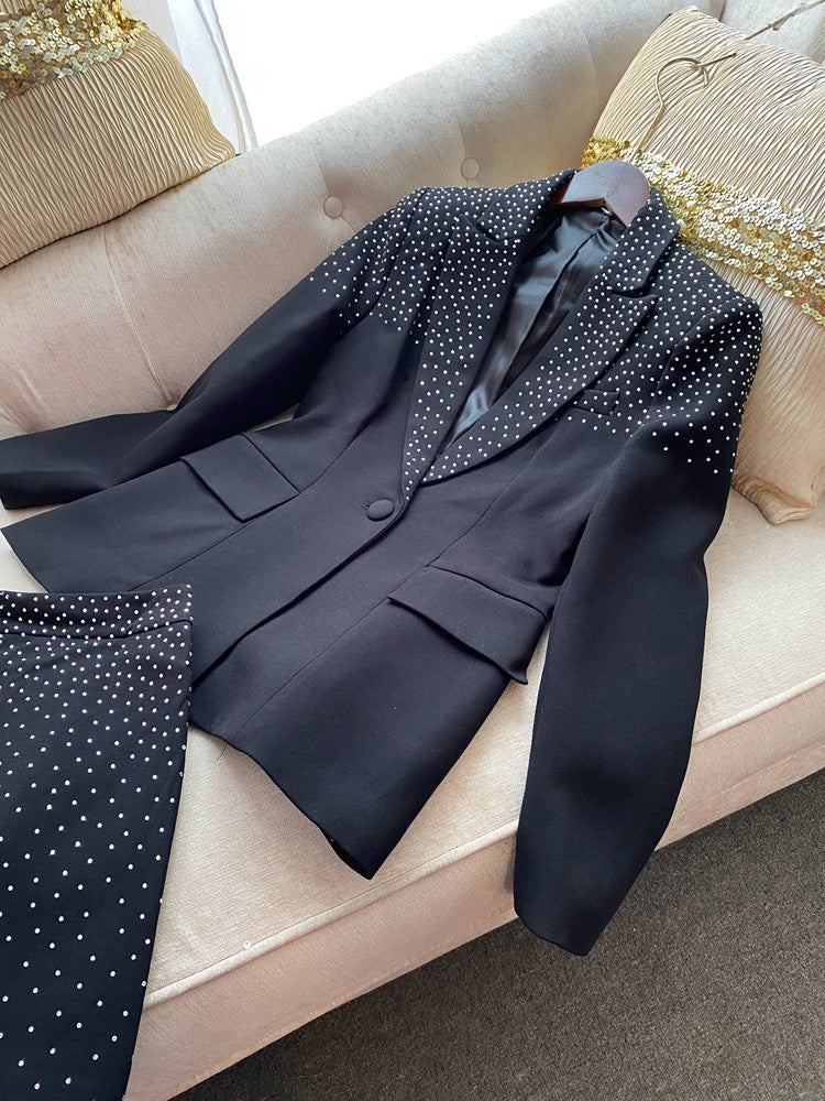 Rhinestone Embellished Womens Suit Set - Jacket and Skirt Set
