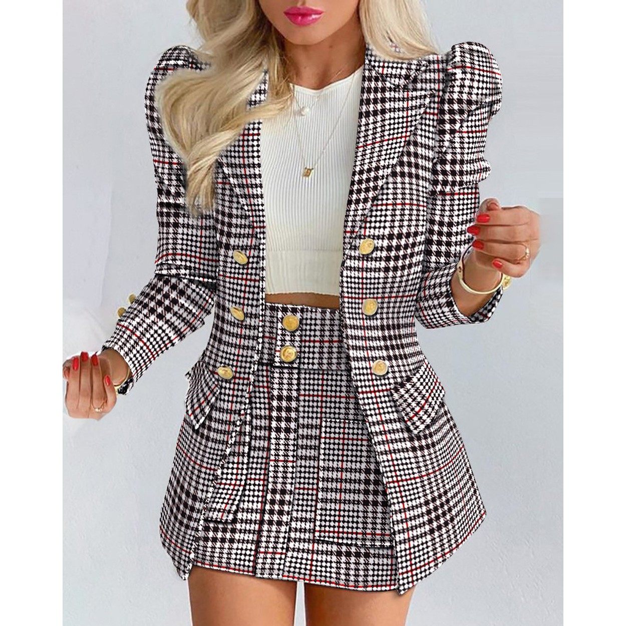 Women's suit set - Cardigan top with short skirt