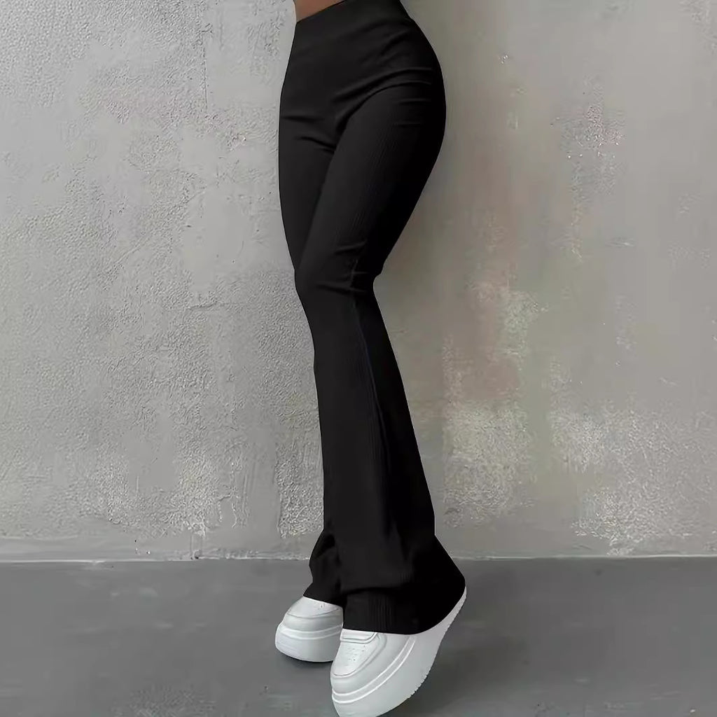 Solid color high waist fashion trousers