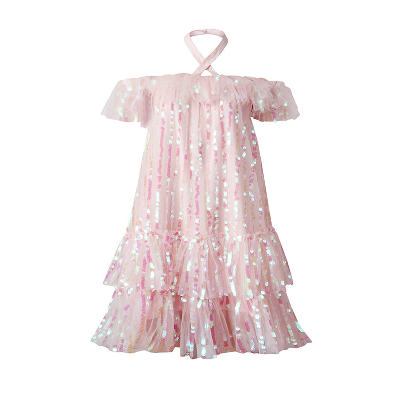 Off-Shoulder Sequined Mesh Dress