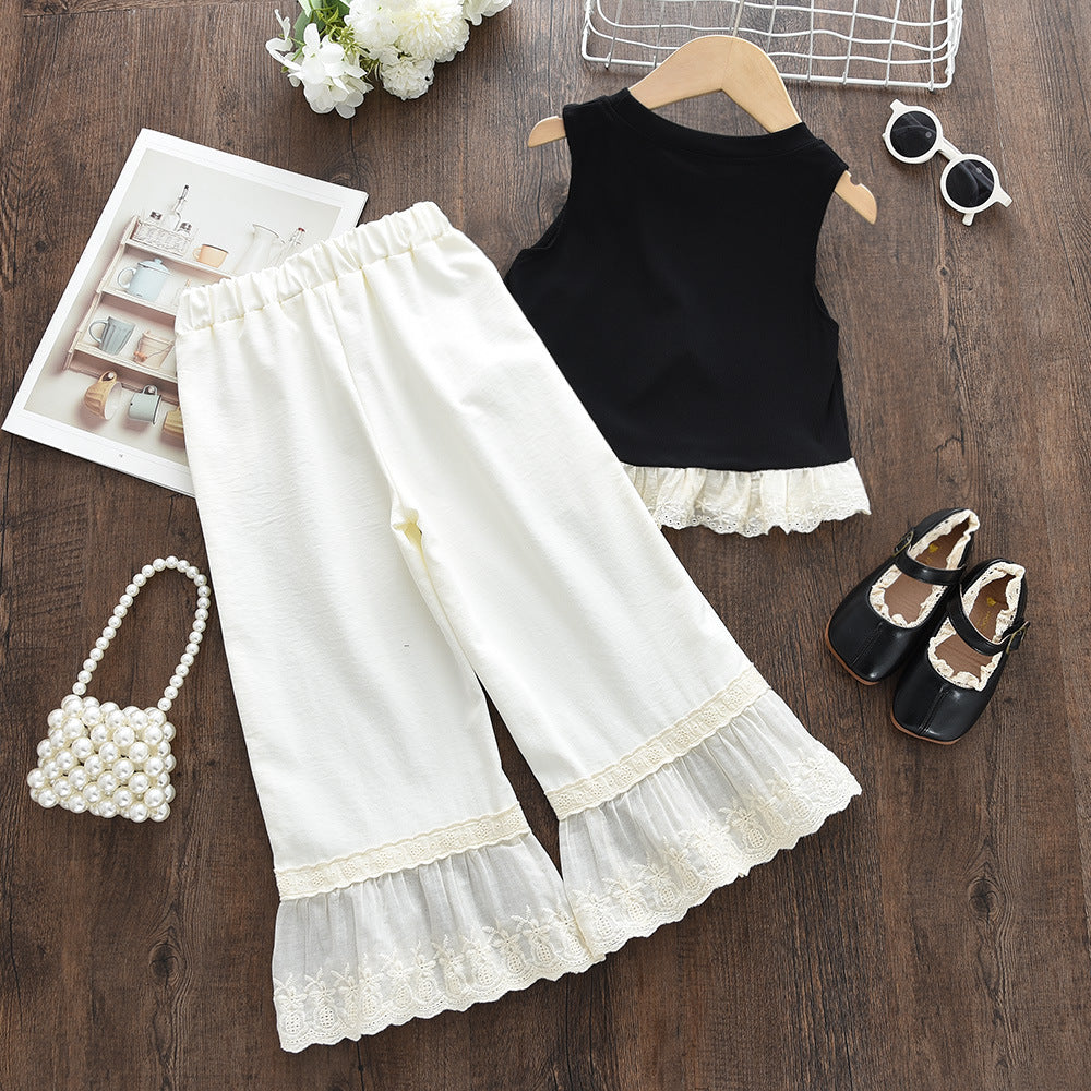 Girls' Bow Lace Sleeveless Vest Set