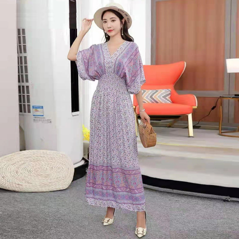 V-neck beach vacation dress