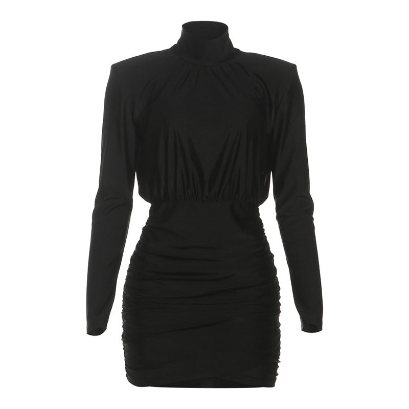 Sexy high-neck long-sleeved bodycon mini skirt
