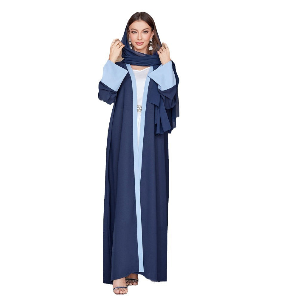 Patchwork Sleeve Cardigan Robe with Headscarf