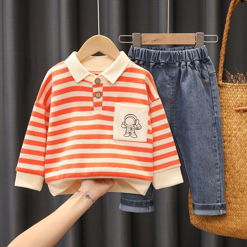 Children's Striped Polo Shirt and Pants Set