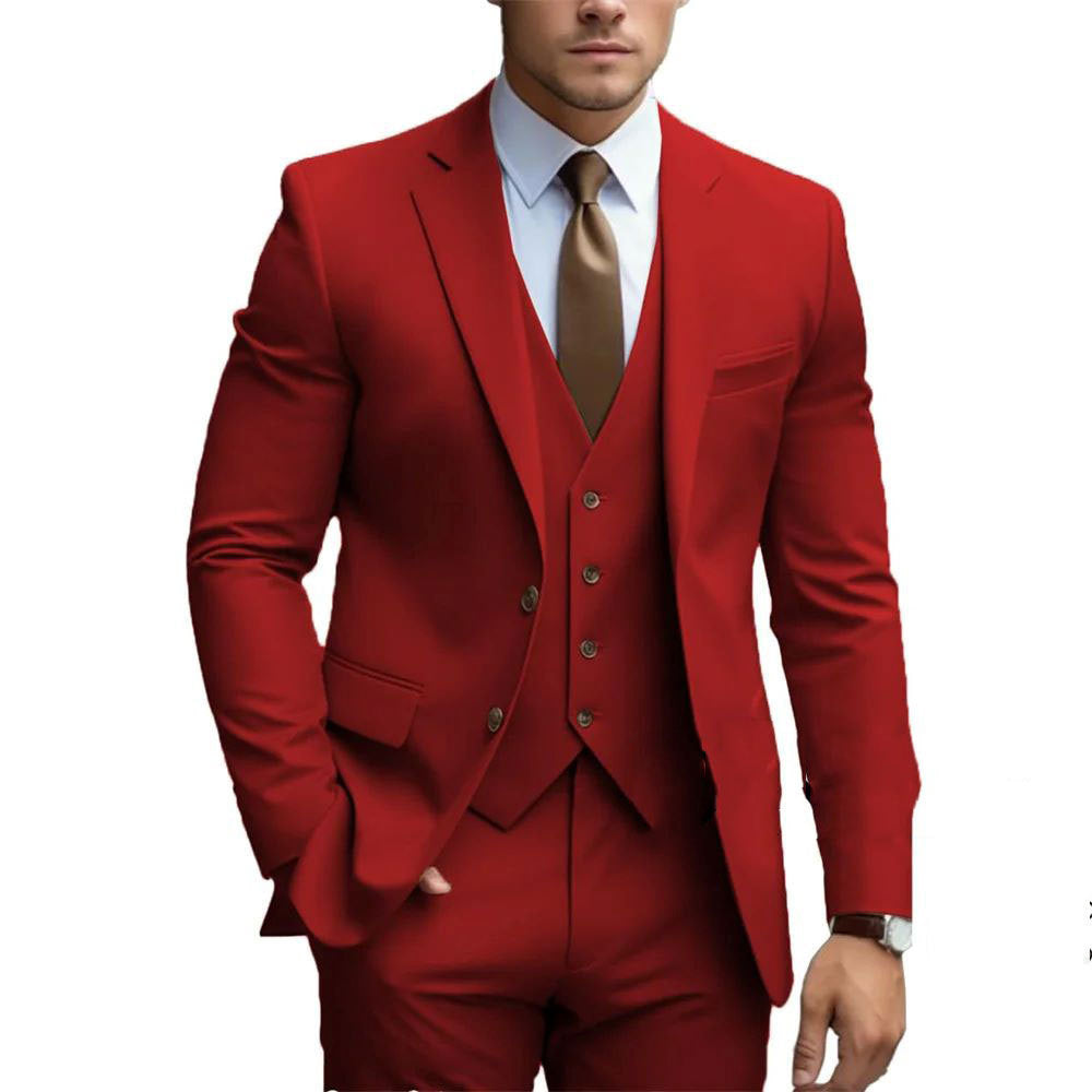 Men's Slim Fit Three-Piece Suit for Wedding and Business